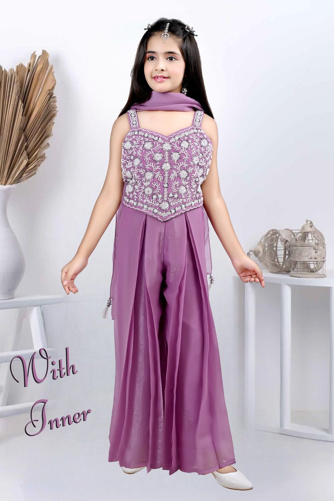 Lavender palazzo suit for girls ( Age 6 to 14 yrs )